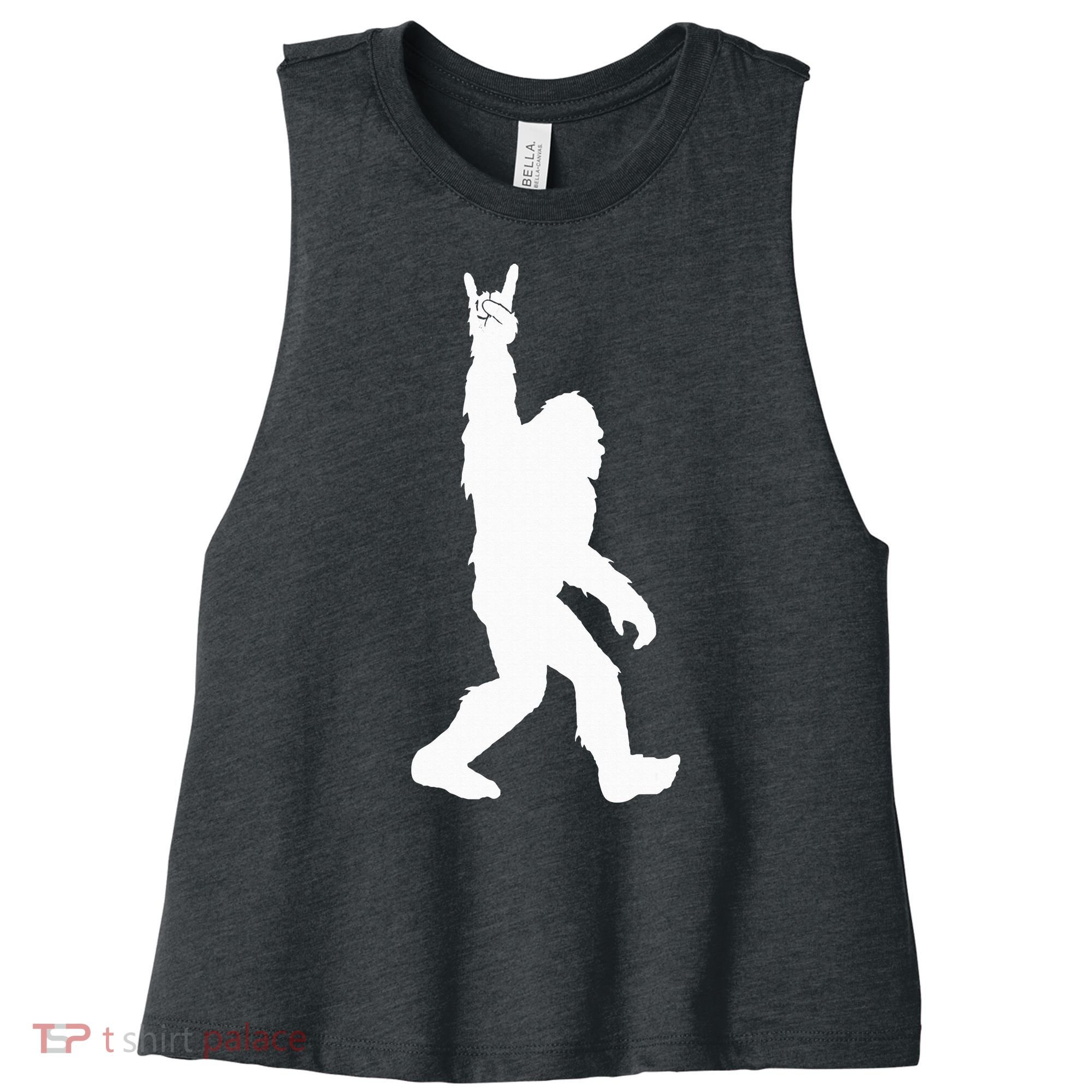Bigfoot Rock And Roll For Sasquatch Believers Women's Racerback Cropped Tank