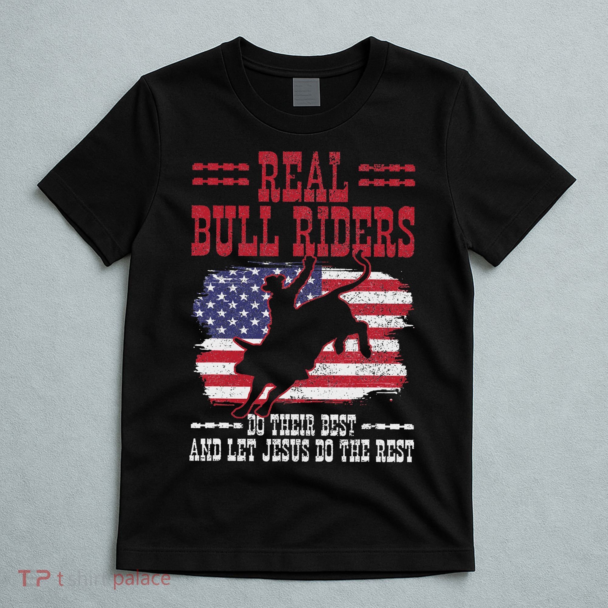 Bull Riding American Flag Rodeo Patriotic Christian Rider T-Shirt