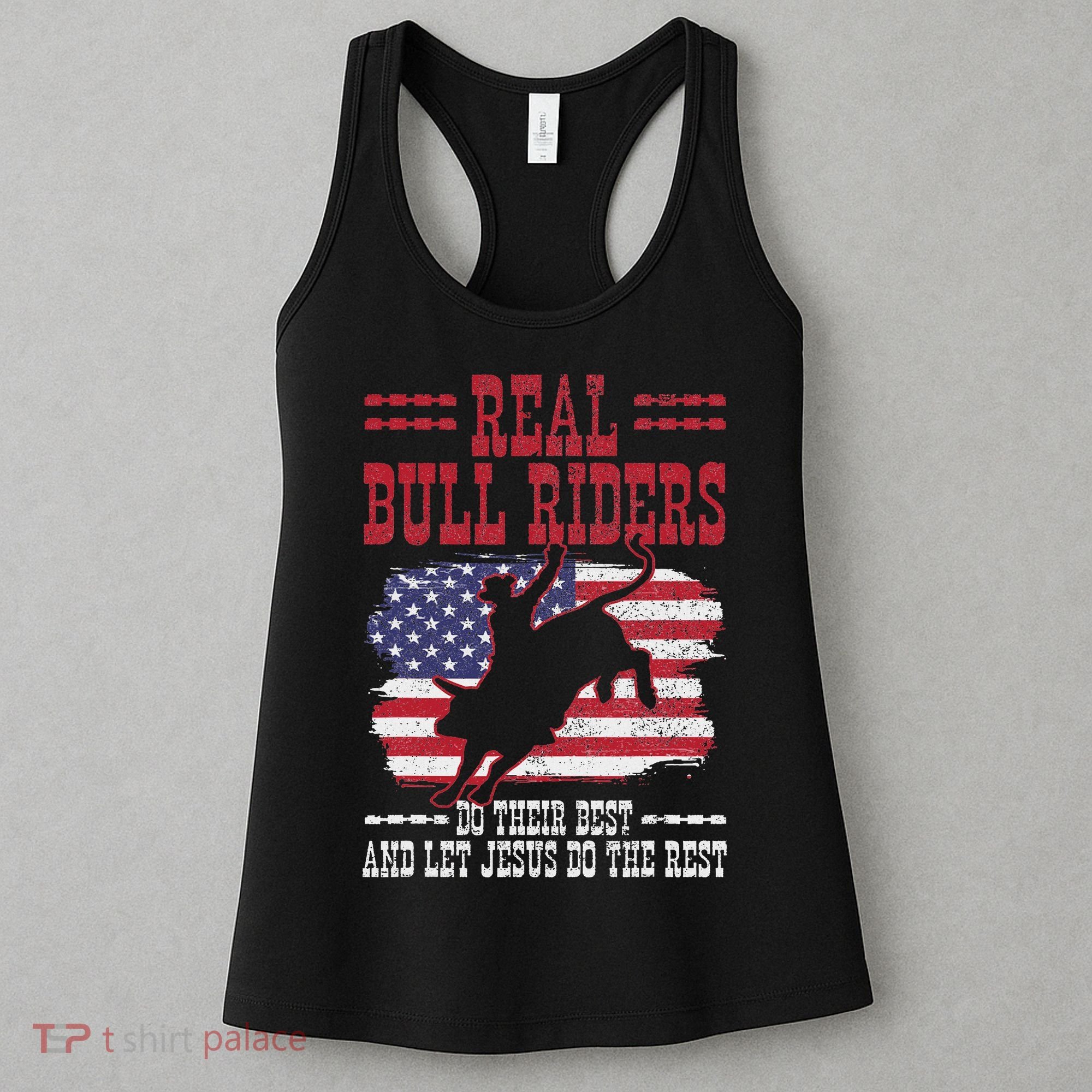 Bull Riding American Flag Rodeo Patriotic Christian Rider Women's Tank Top