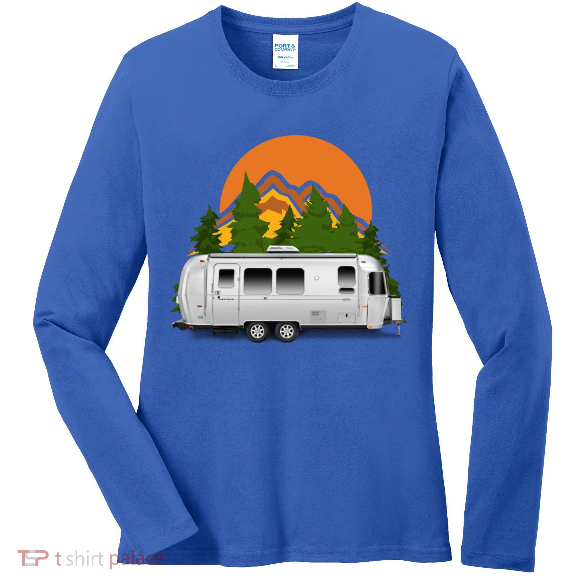Beautiful Retro Airstream Camping Trailer Tee Dults Gift Women's Long Sleeve Shirt