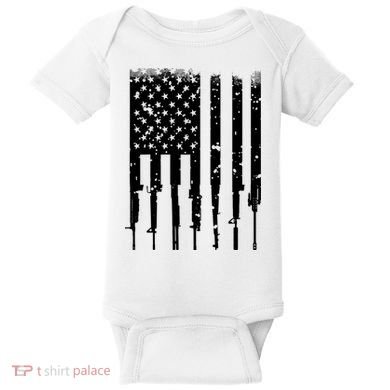 Bullet Riddled American Rifle Flag Baby Bodysuit