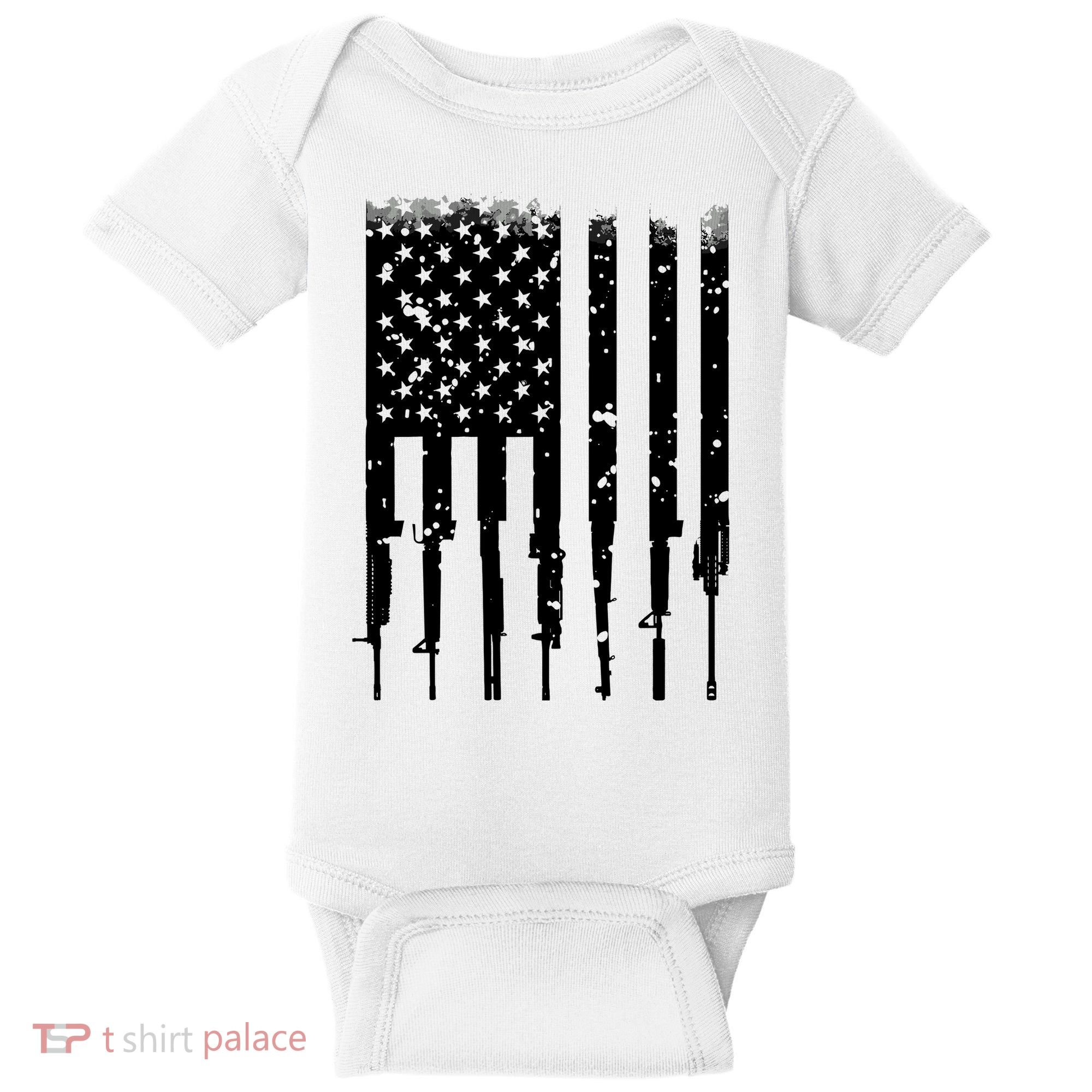 Bullet Riddled American Rifle Flag Baby Bodysuit