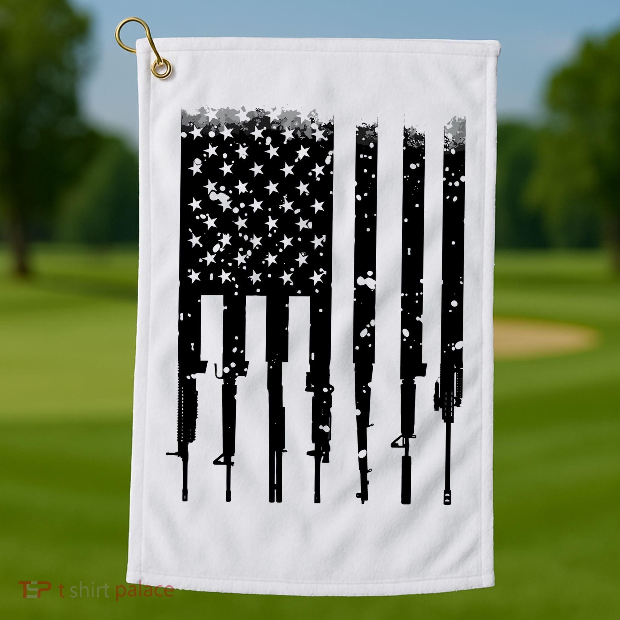 Bullet Riddled American Rifle Flag Golf Towel