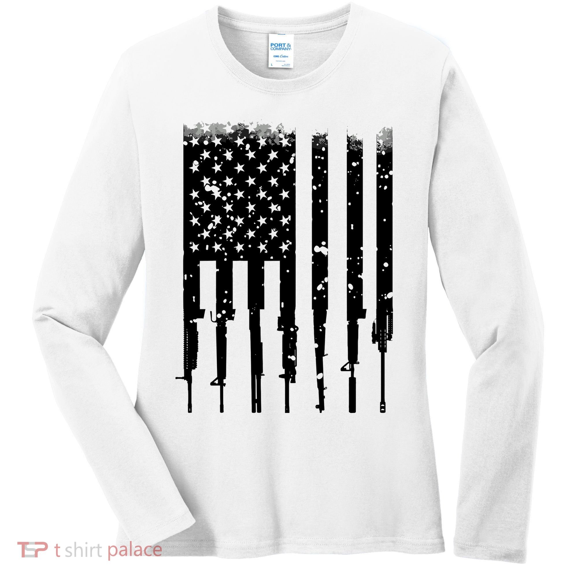 Bullet Riddled American Rifle Flag Women's Long Sleeve Shirt