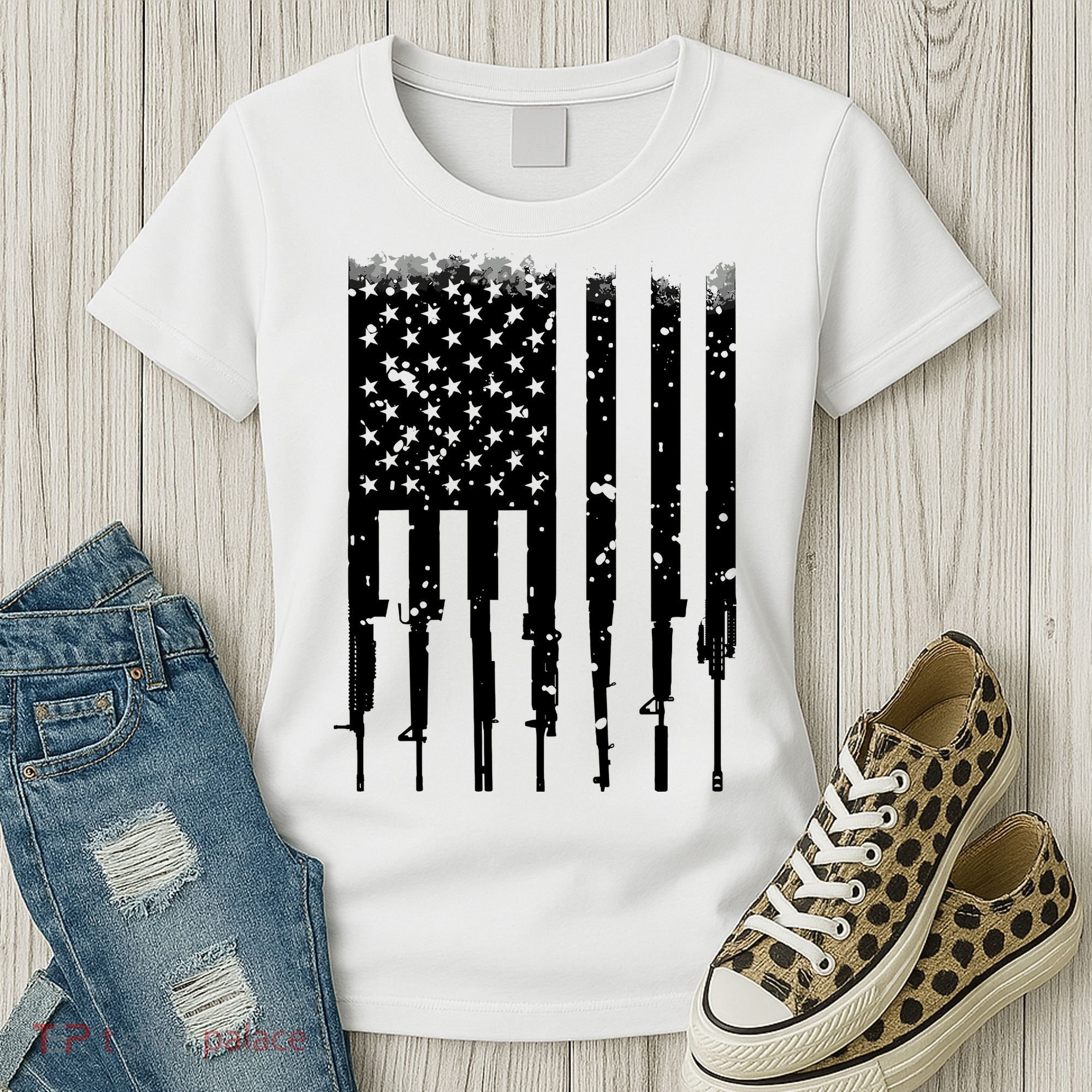 Bullet Riddled American Rifle Flag Women's T-Shirt