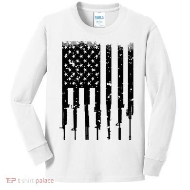 Bullet Riddled American Rifle Flag Kids Long Sleeve Shirt