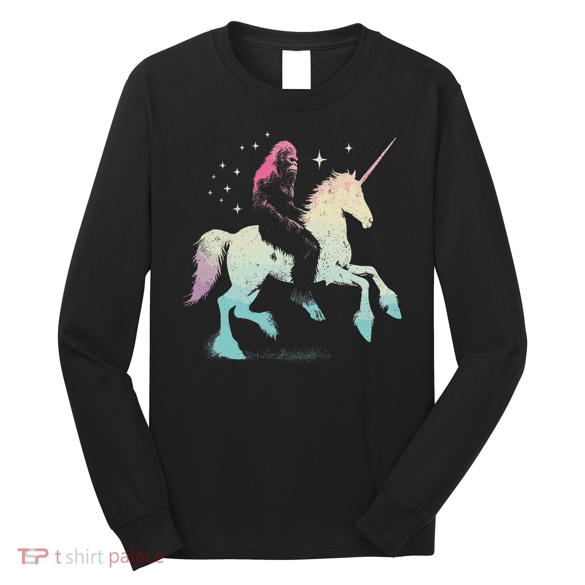 Bigfoot Riding A Unicorn Funny Sasquatch Lover Long Sleeve Shirt