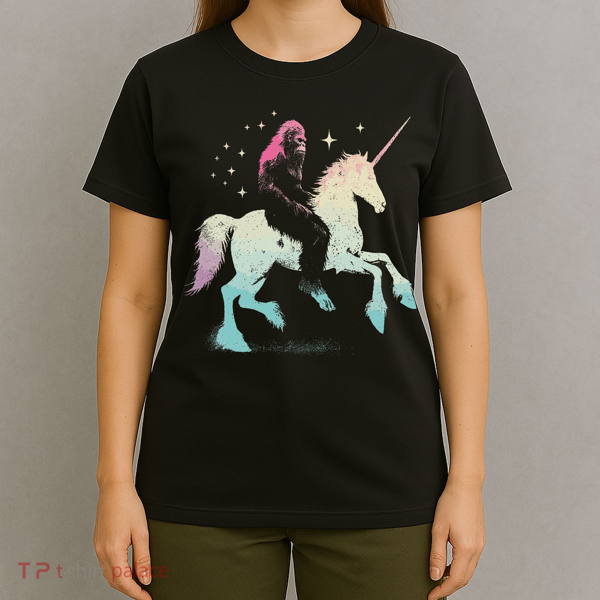 Bigfoot Riding A Unicorn Funny Sasquatch Lover T-Shirt