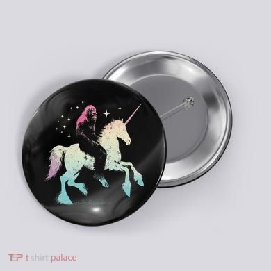 Bigfoot Riding A Unicorn Funny Sasquatch Lover Button