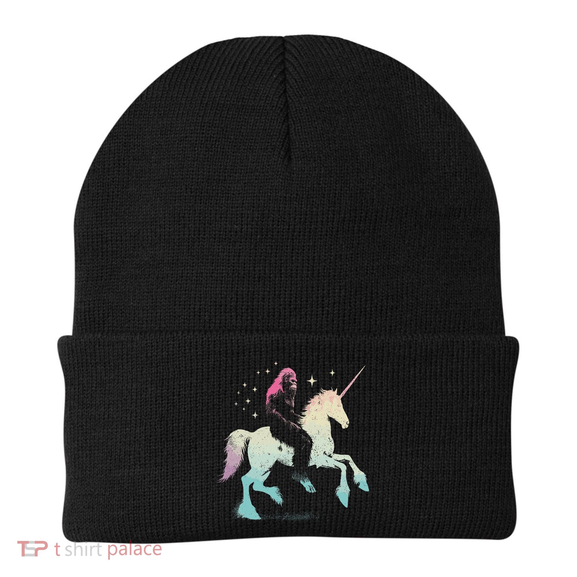 Bigfoot Riding A Unicorn Funny Sasquatch Lover Beanie