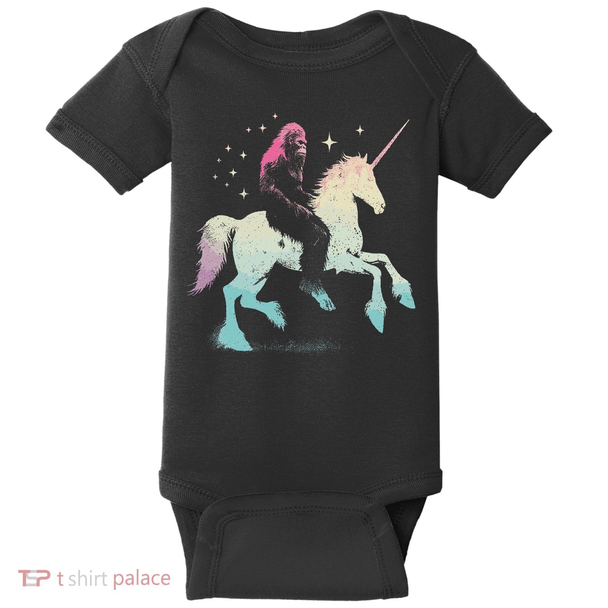 Bigfoot Riding A Unicorn Funny Sasquatch Lover Baby Bodysuit