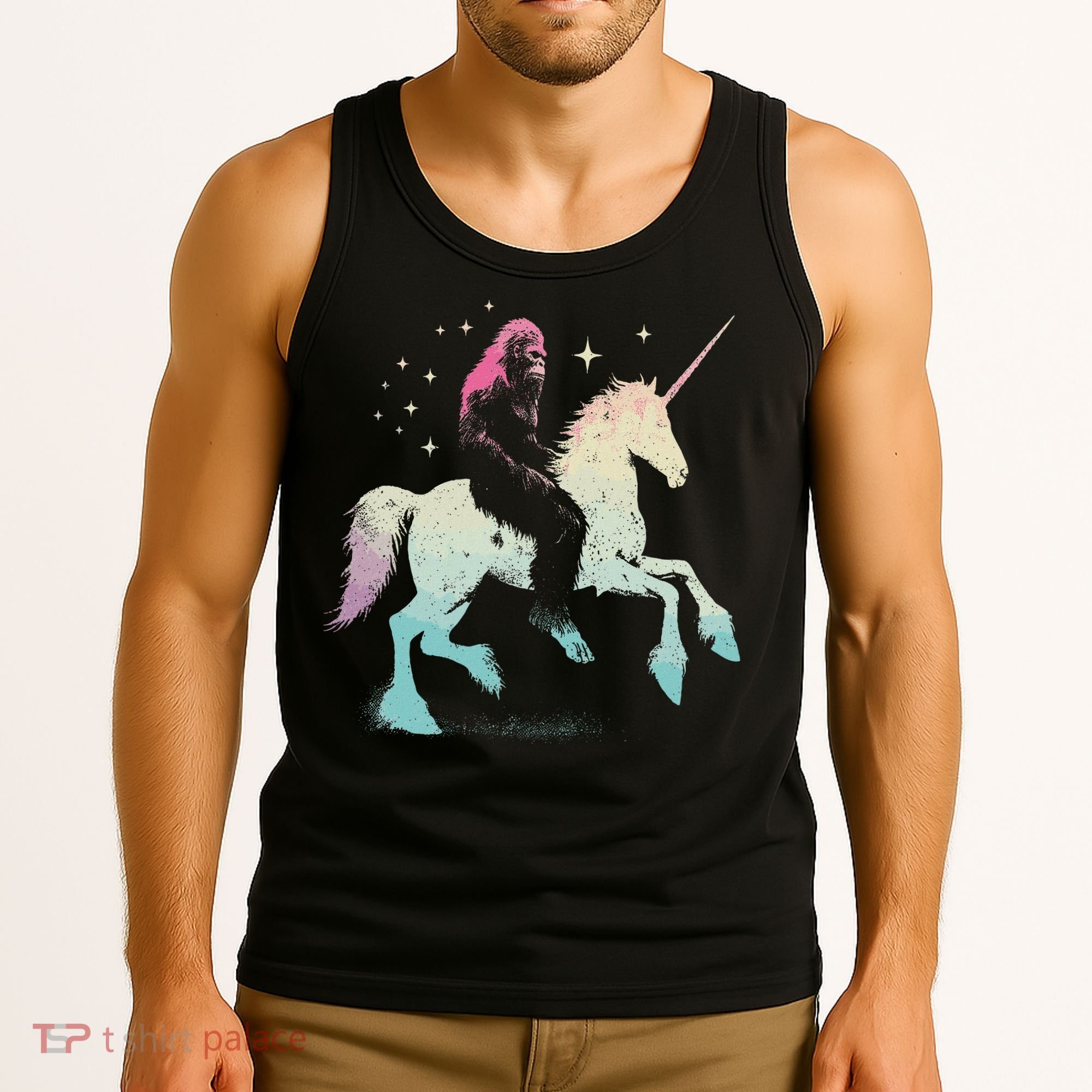 Bigfoot Riding A Unicorn Funny Sasquatch Lover Tank Top