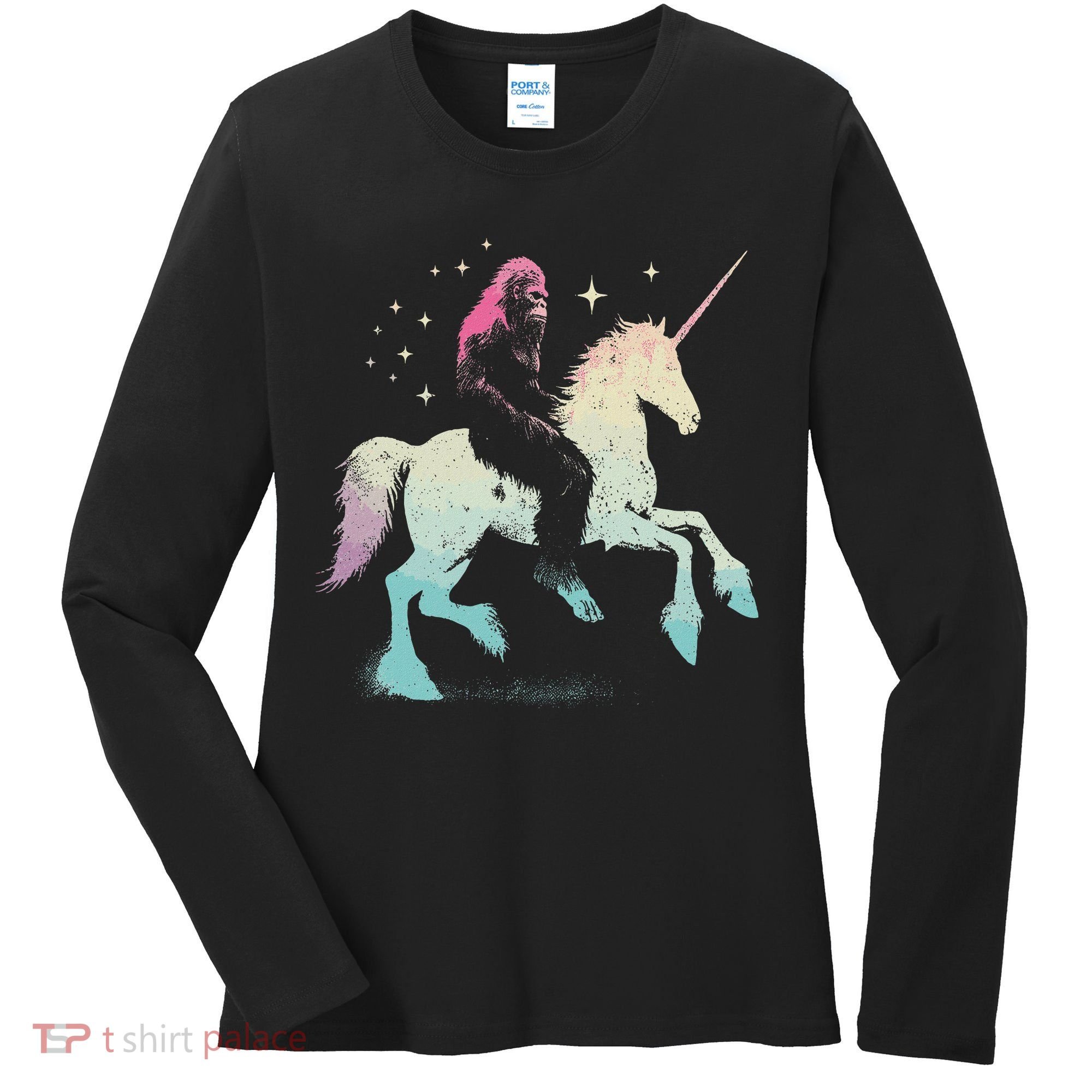 Bigfoot Riding A Unicorn Funny Sasquatch Lover Women's Long Sleeve Shirt