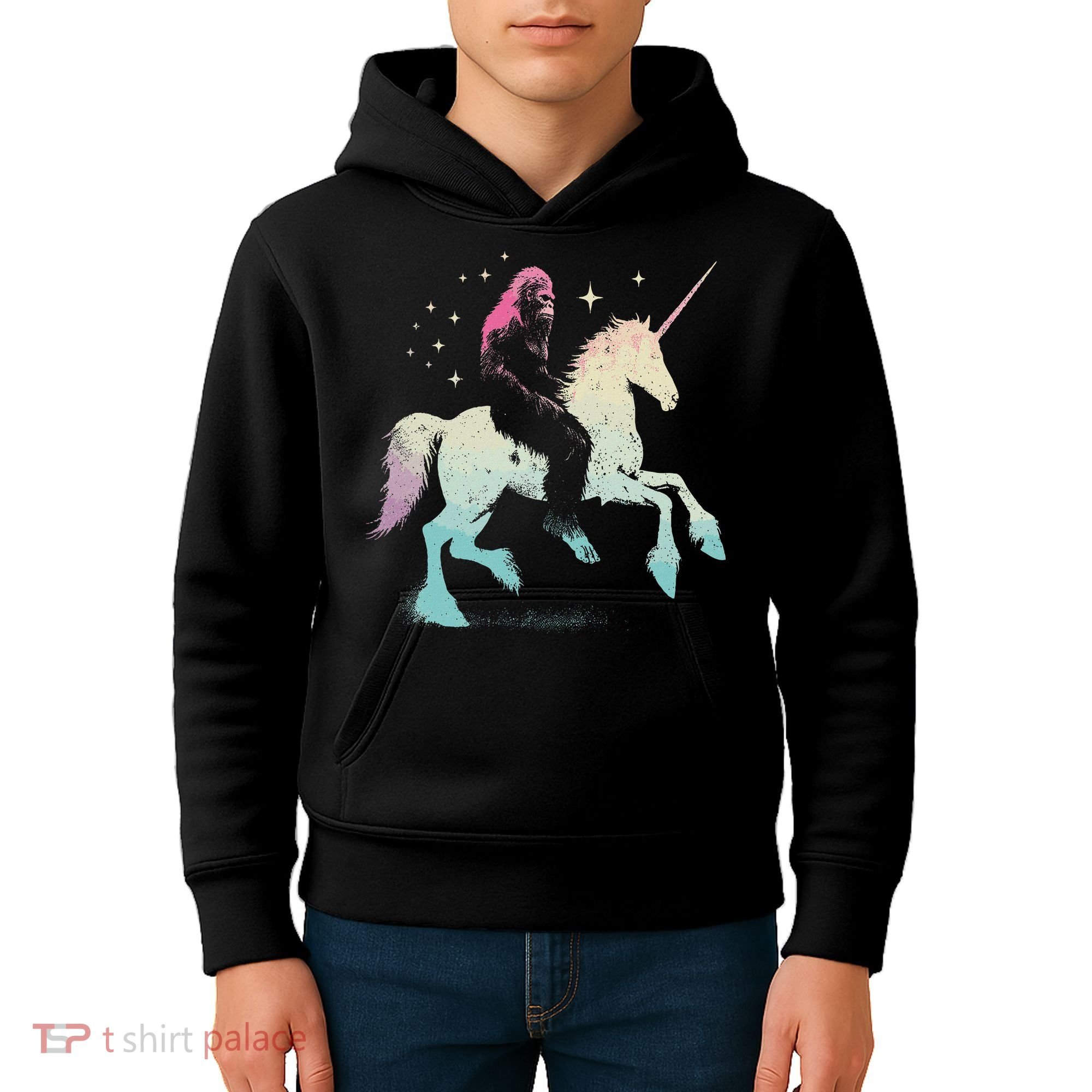 Bigfoot Riding A Unicorn Funny Sasquatch Lover Kids Hoodie