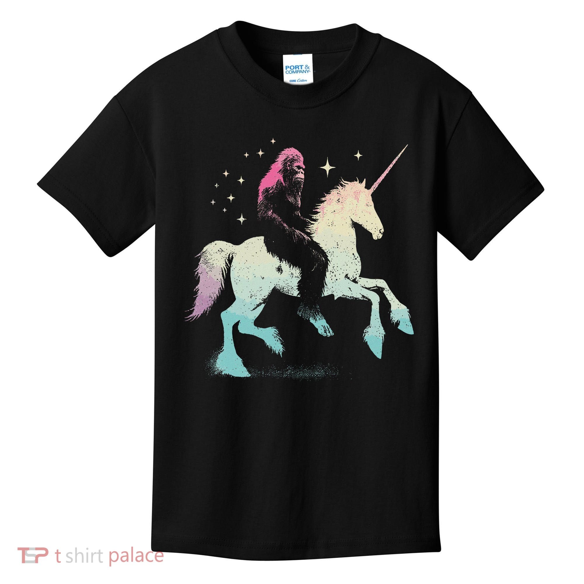 Bigfoot Riding A Unicorn Funny Sasquatch Lover Kids T-Shirt