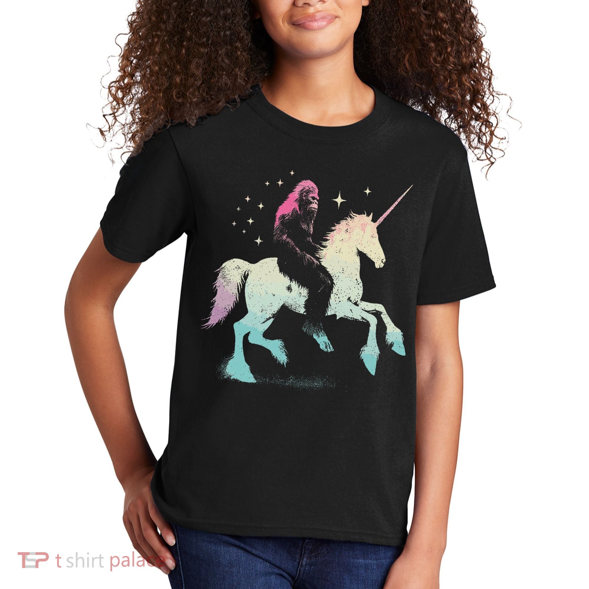 Bigfoot Riding A Unicorn Funny Sasquatch Lover Kids T-Shirt