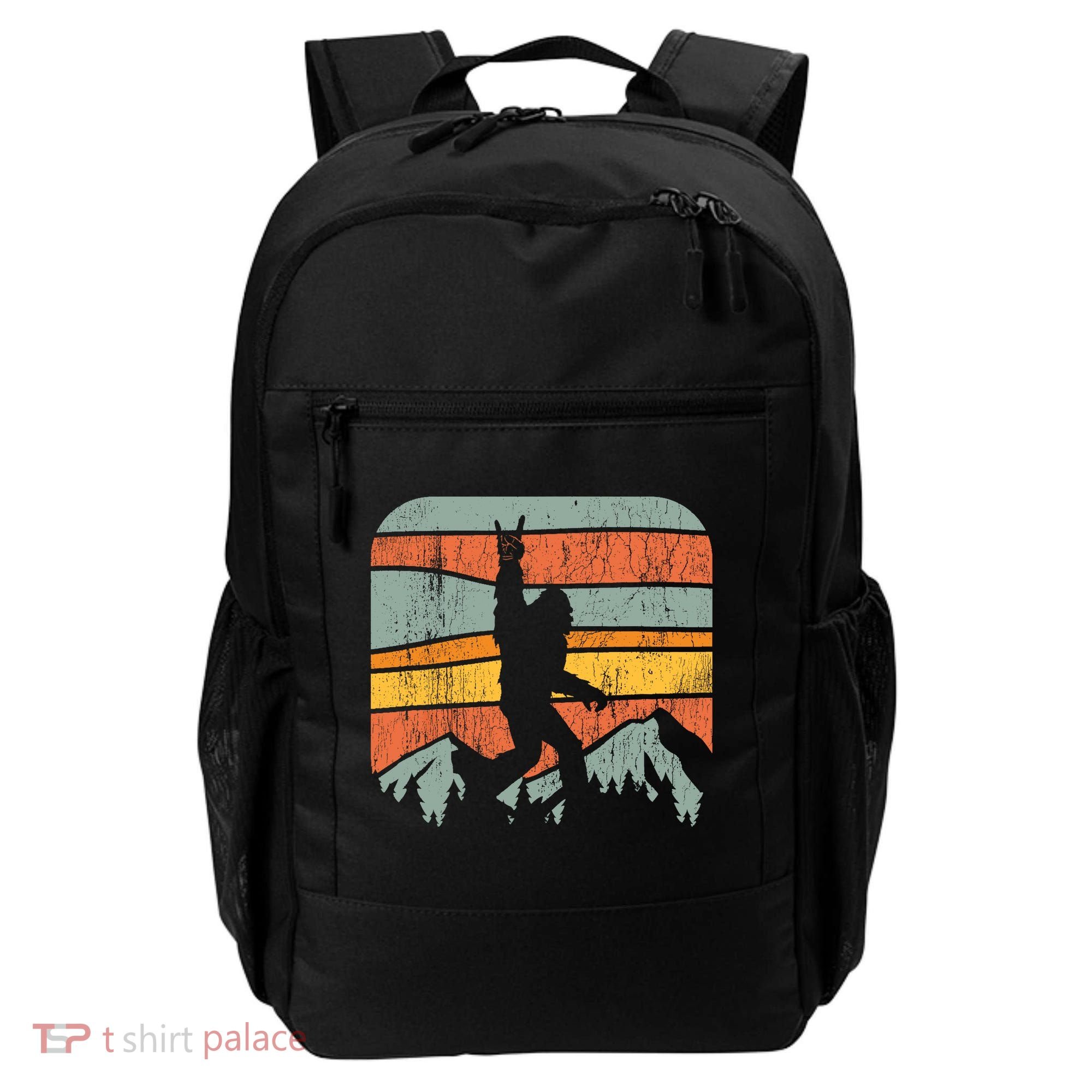 Bigfoot Rock and Roll Retro Mountain Sunset Sasquatch Gift Backpack