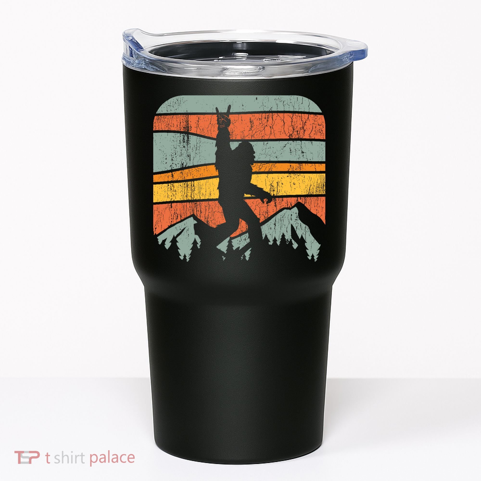 Bigfoot Rock and Roll Retro Mountain Sunset Sasquatch Gift Tumbler