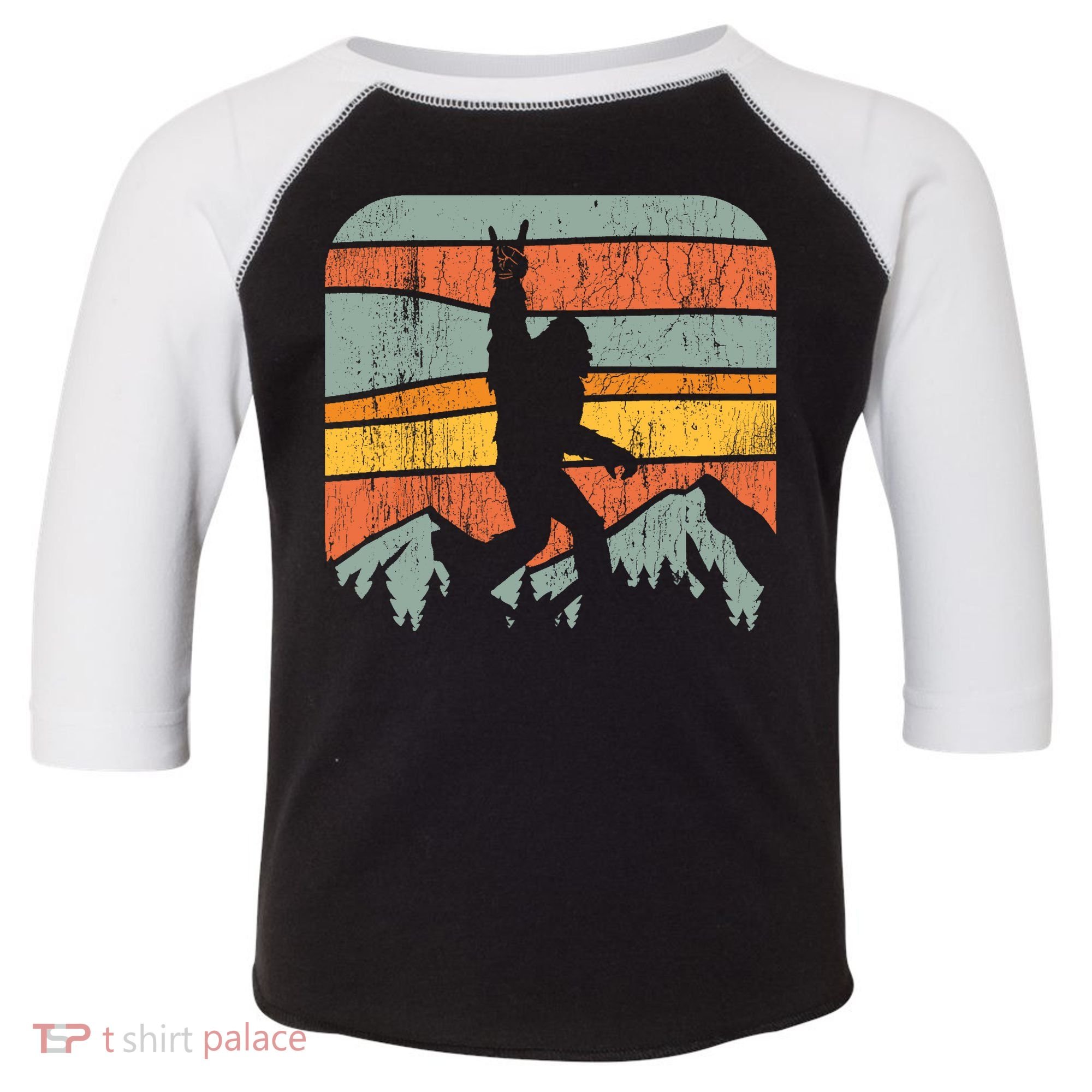 Bigfoot Rock and Roll Retro Mountain Sunset Sasquatch Gift Toddler Fine Jersey T-Shirt