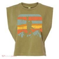 Bigfoot Rock and Roll Retro Mountain Sunset Sasquatch Gift Garment-Dyed Women's Muscle Tee thumb 0