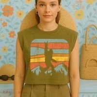 Bigfoot Rock and Roll Retro Mountain Sunset Sasquatch Gift Garment-Dyed Women's Muscle Tee thumb 4