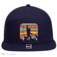 Bigfoot Rock and Roll Retro Mountain Sunset Sasquatch Gift 7 Panel Mesh Trucker Snapback Hat thumb 0