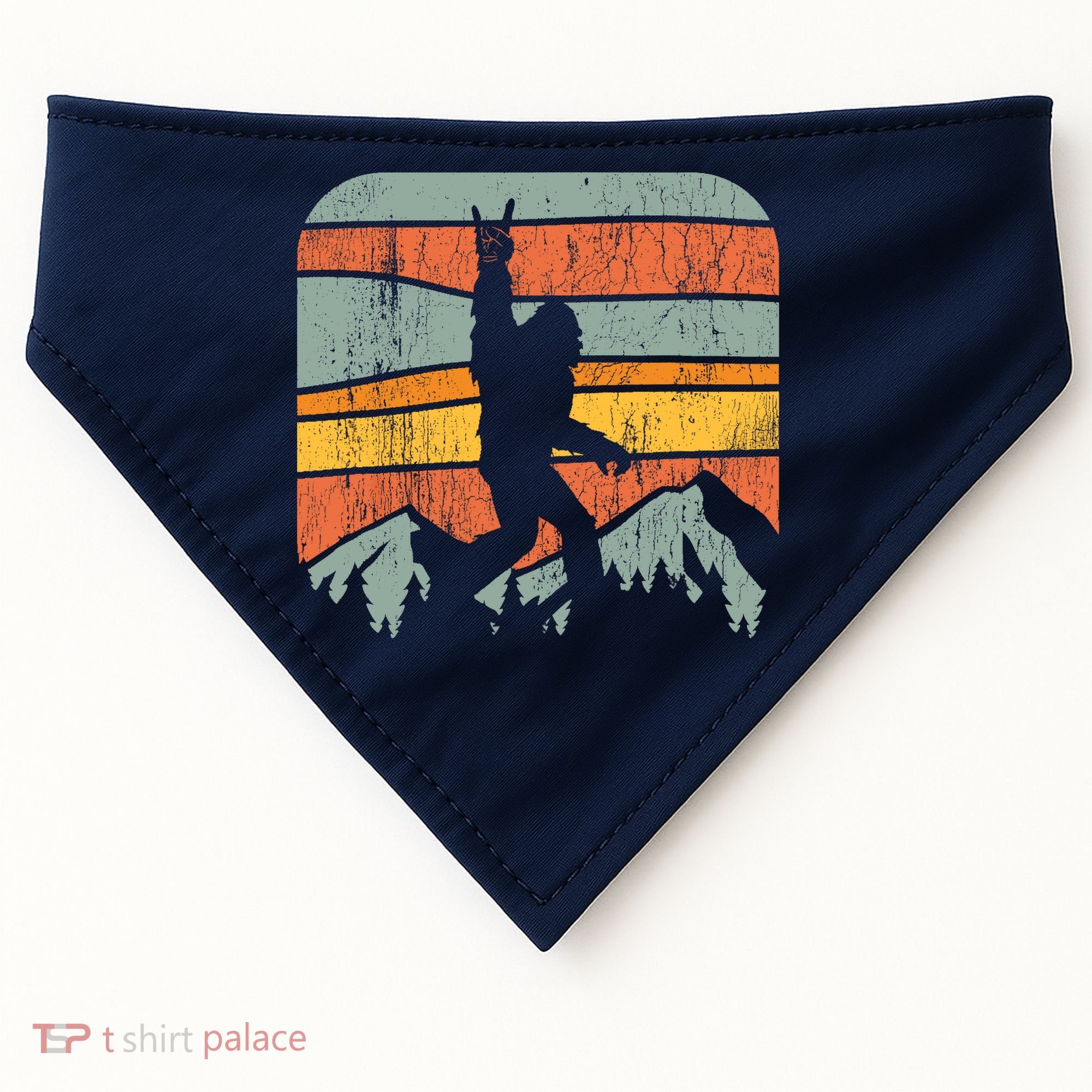 Bigfoot Rock and Roll Retro Mountain Sunset Sasquatch Gift USA-Made Doggie Bandana