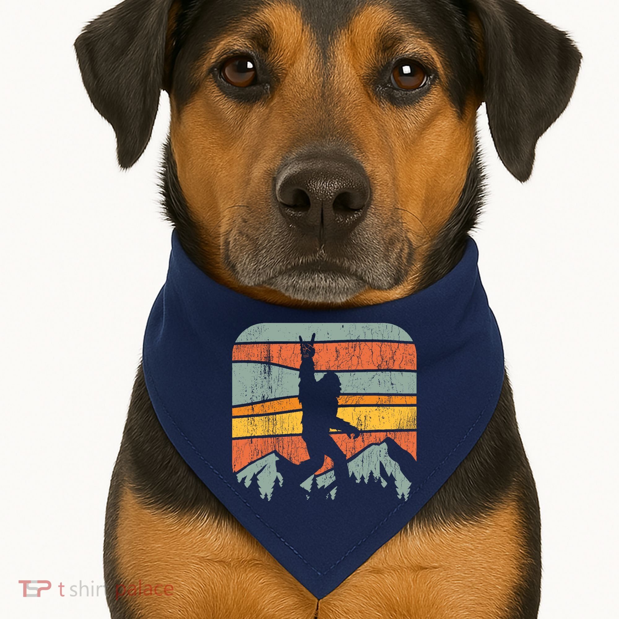 Bigfoot Rock and Roll Retro Mountain Sunset Sasquatch Gift USA-Made Doggie Bandana