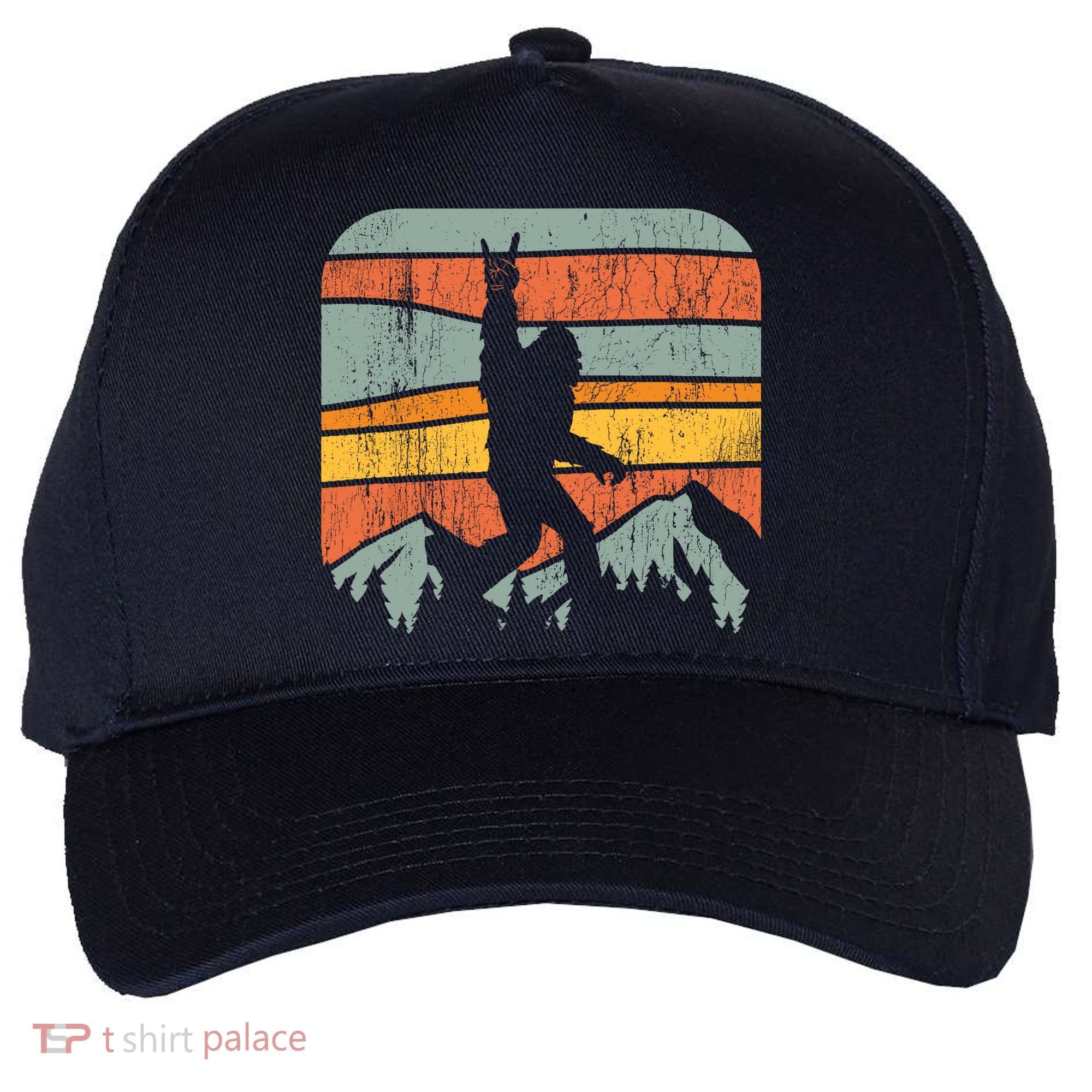 Bigfoot Rock and Roll Retro Mountain Sunset Sasquatch Gift Five-Panel Snapback Cap