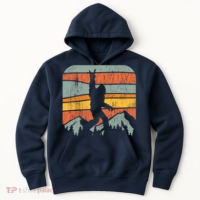 Bigfoot Rock and Roll Retro Mountain Sunset Sasquatch Gift Hoodie