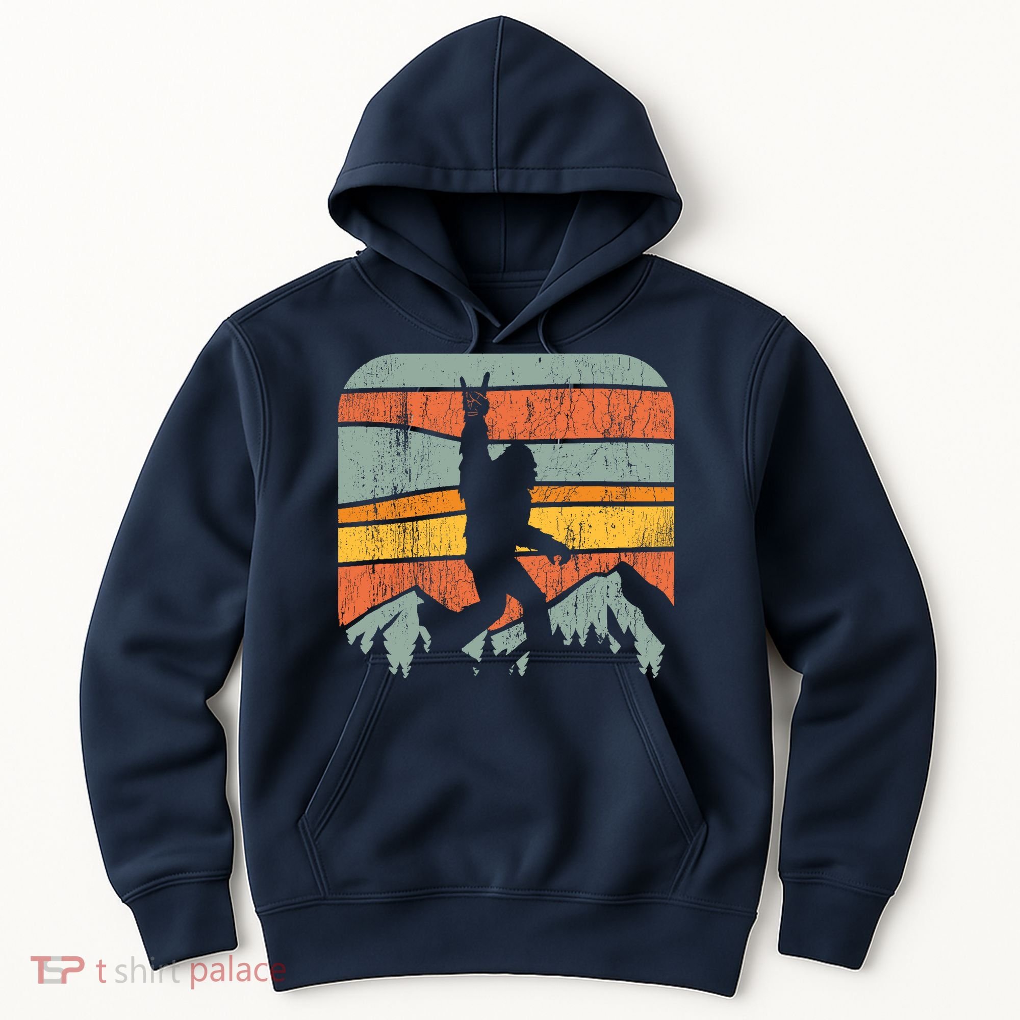 Bigfoot Rock and Roll Retro Mountain Sunset Sasquatch Gift Hoodie