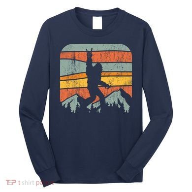 Bigfoot Rock and Roll Retro Mountain Sunset Sasquatch Gift Long Sleeve Shirt