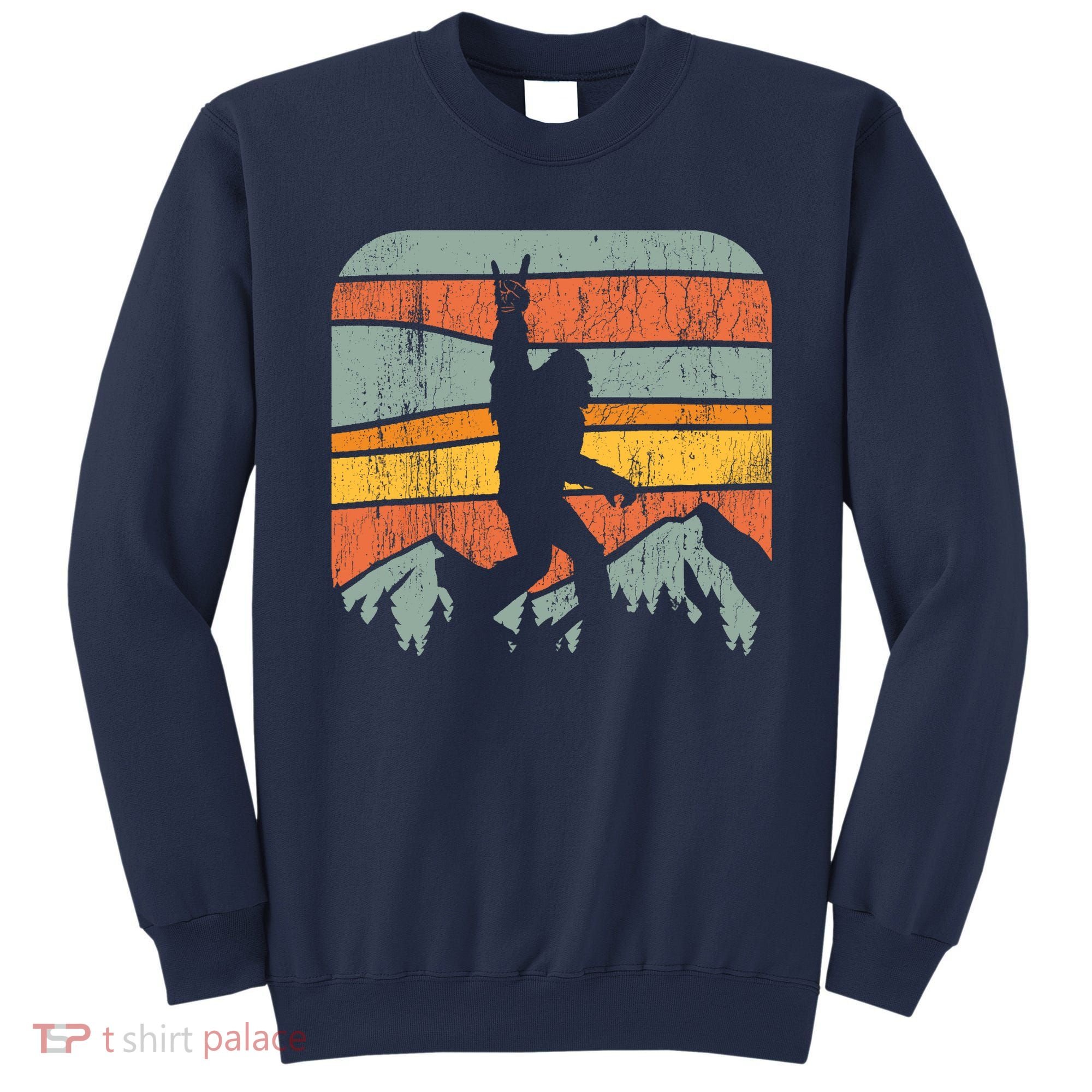 Bigfoot Rock and Roll Retro Mountain Sunset Sasquatch Gift Sweatshirt