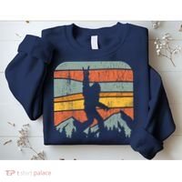 Bigfoot Rock and Roll Retro Mountain Sunset Sasquatch Gift Sweatshirt thumb 2