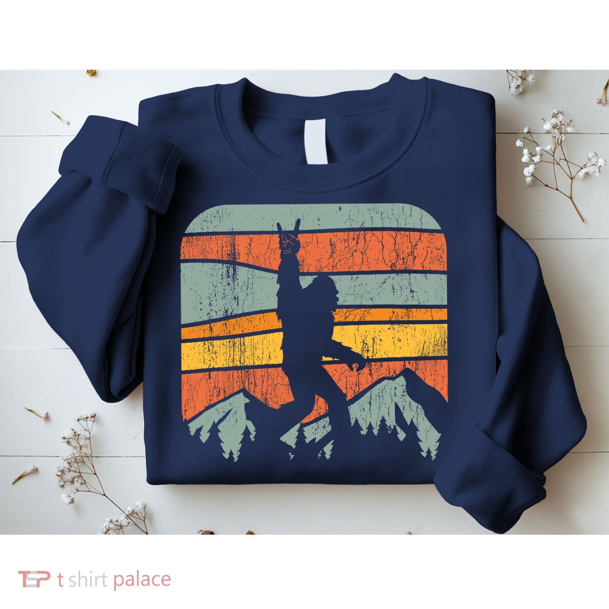 Bigfoot Rock and Roll Retro Mountain Sunset Sasquatch Gift Sweatshirt