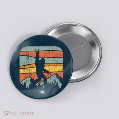 Bigfoot Rock and Roll Retro Mountain Sunset Sasquatch Gift Button