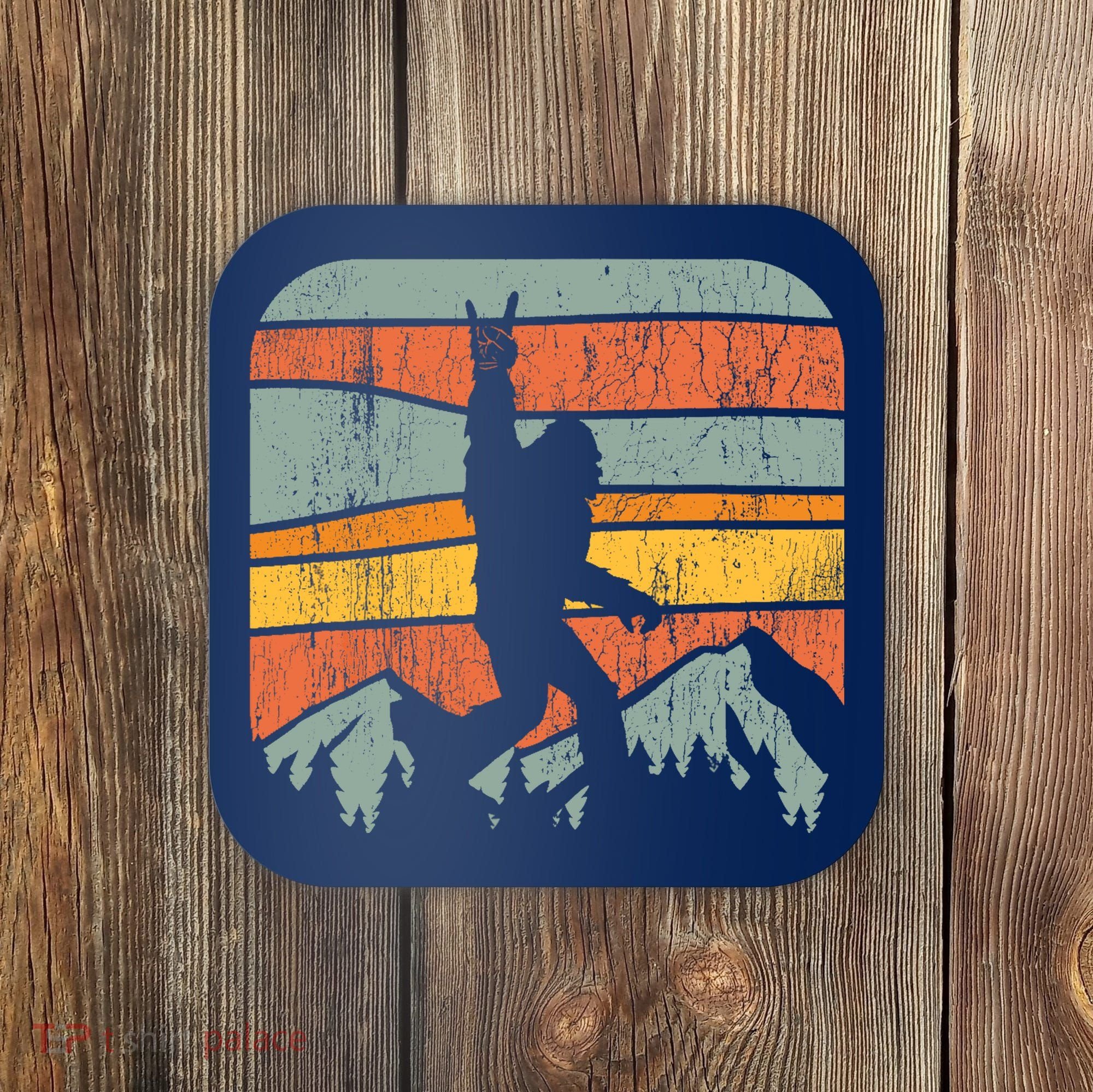 Bigfoot Rock and Roll Retro Mountain Sunset Sasquatch Gift Coaster