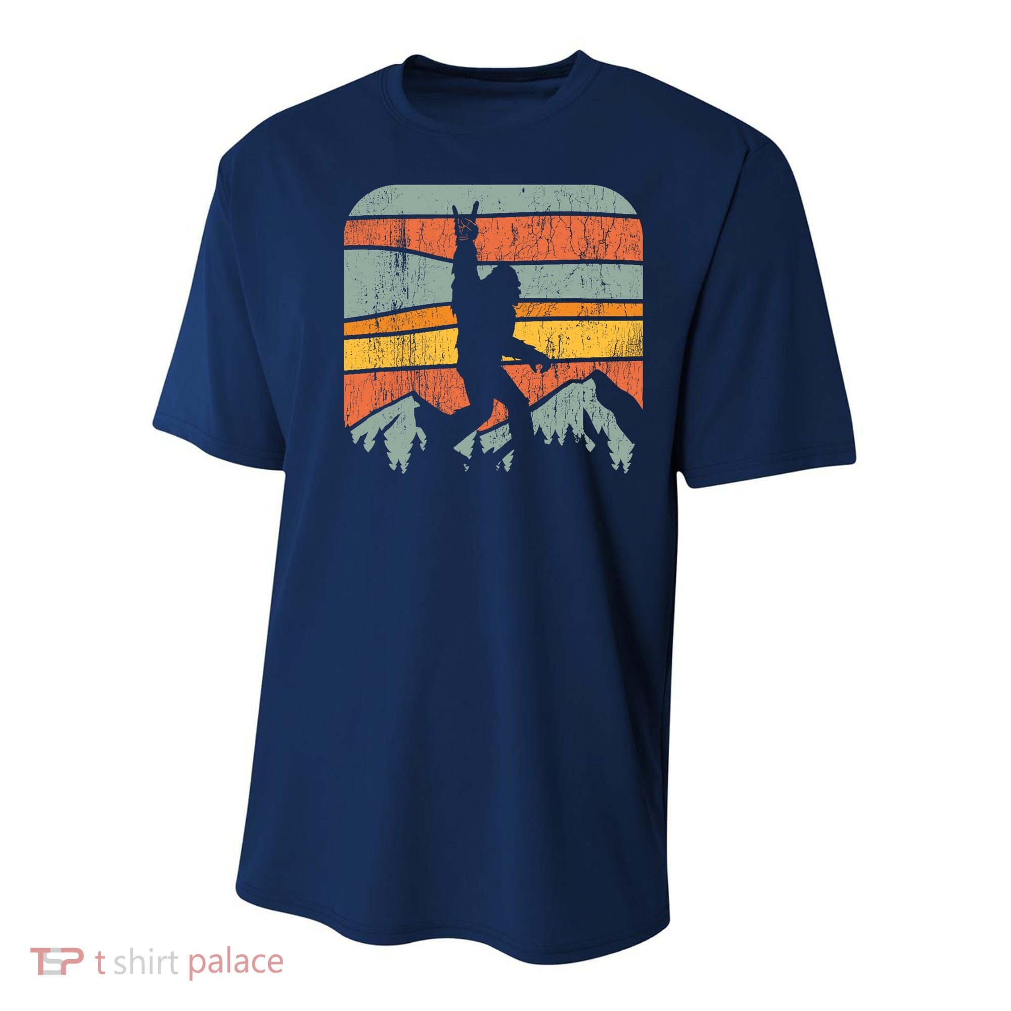 Bigfoot Rock and Roll Retro Mountain Sunset Sasquatch Gift Youth Performance Sprint T-Shirt