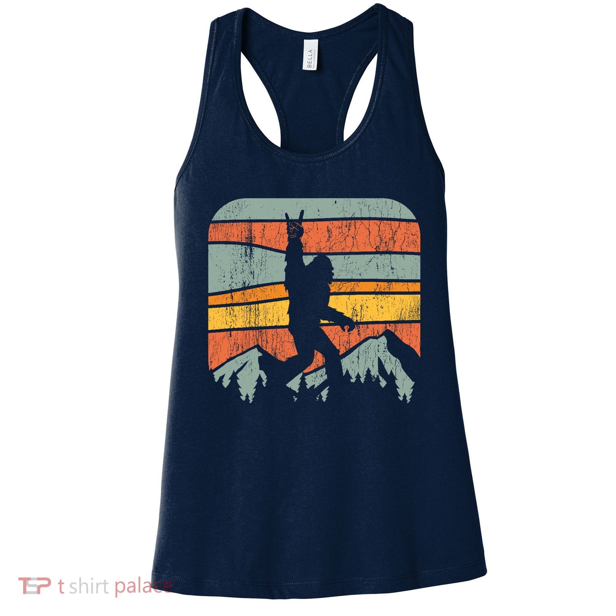 Bigfoot Rock and Roll Retro Mountain Sunset Sasquatch Gift Women's Tank Top