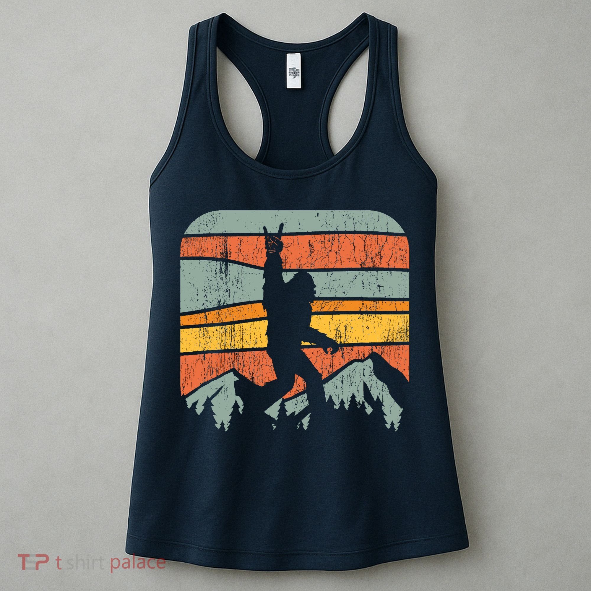 Bigfoot Rock and Roll Retro Mountain Sunset Sasquatch Gift Women's Tank Top