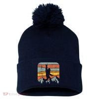Bigfoot Rock and Roll Retro Mountain Sunset Sasquatch Gift Pom Pom 12in Knit Beanie thumb 0