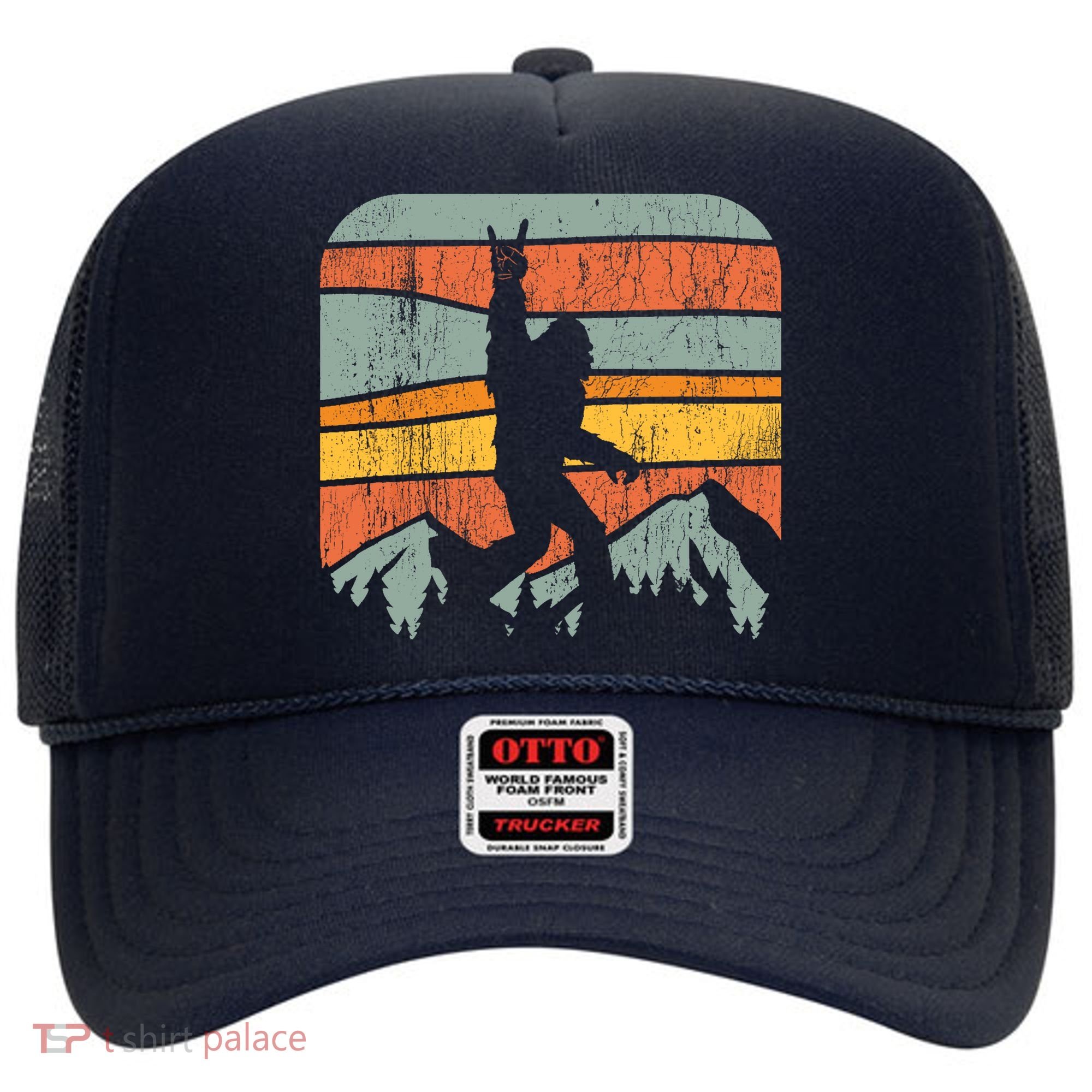 Bigfoot Rock and Roll Retro Mountain Sunset Sasquatch Gift Hat