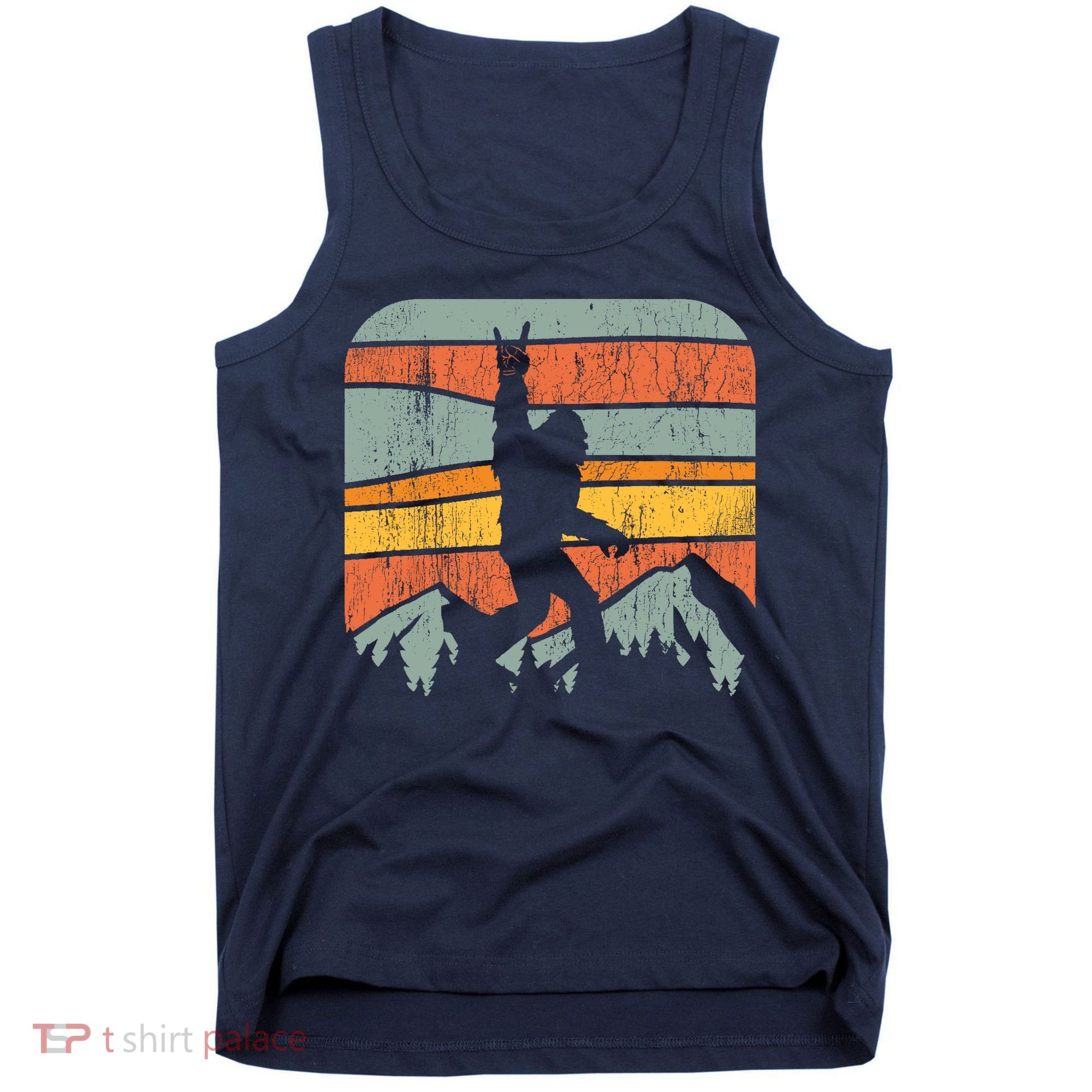 Bigfoot Rock and Roll Retro Mountain Sunset Sasquatch Gift Tank Top