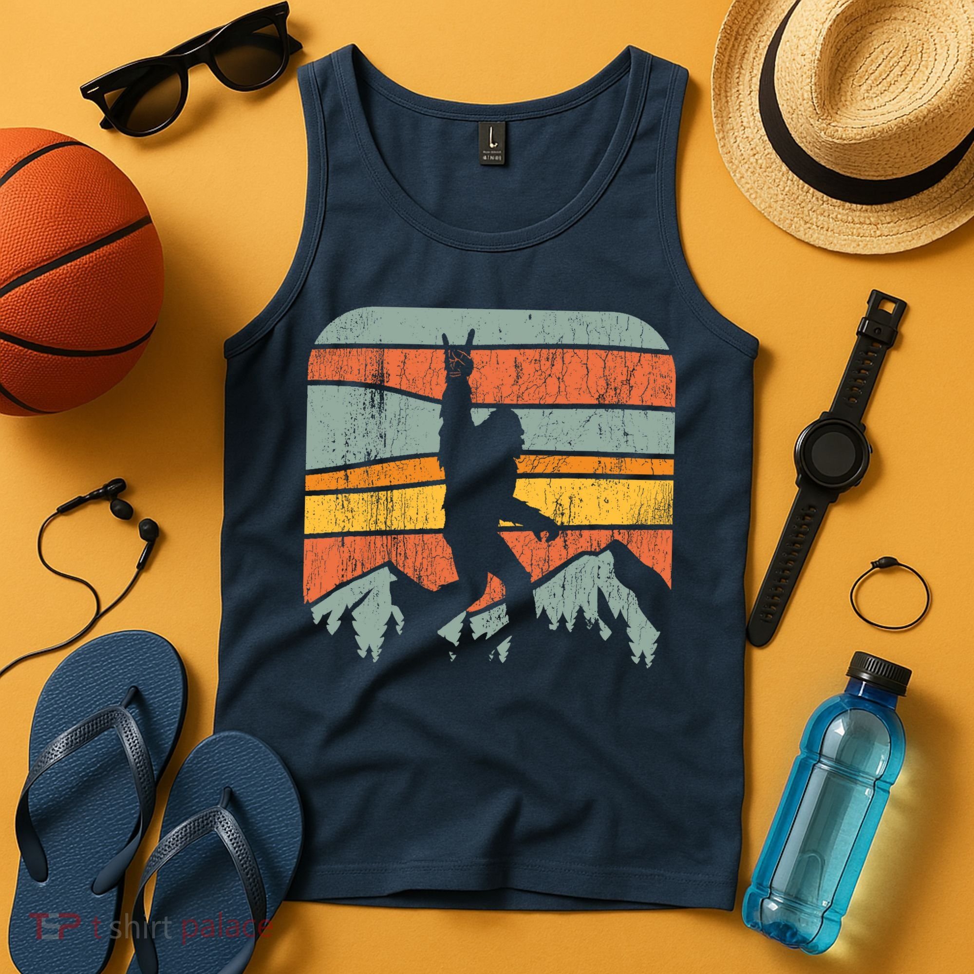 Bigfoot Rock and Roll Retro Mountain Sunset Sasquatch Gift Tank Top