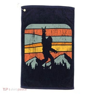 Bigfoot Rock and Roll Retro Mountain Sunset Sasquatch Gift Golf Towel