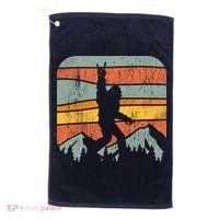 Bigfoot Rock and Roll Retro Mountain Sunset Sasquatch Gift Golf Towel thumb 0