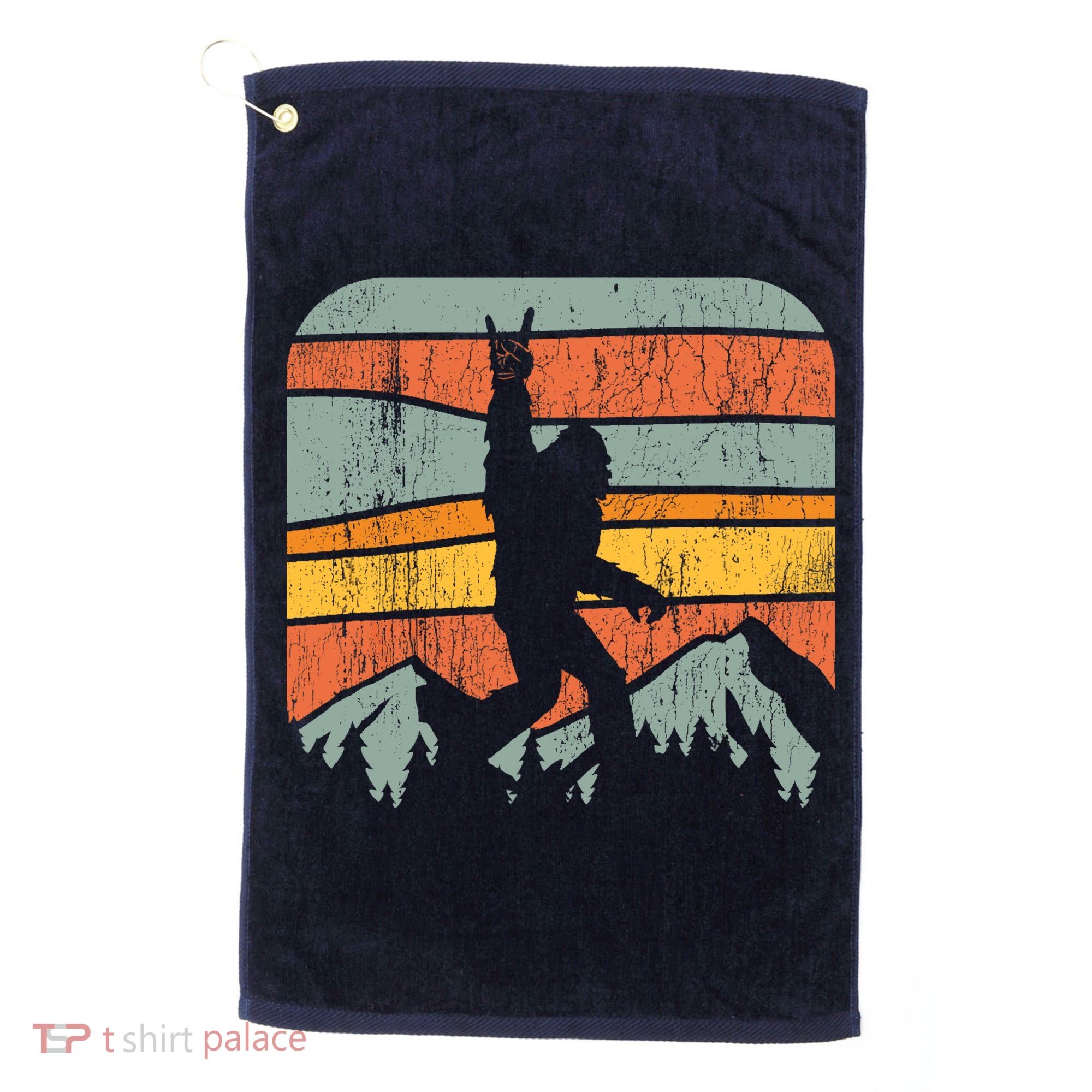 Bigfoot Rock and Roll Retro Mountain Sunset Sasquatch Gift Golf Towel