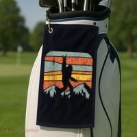 Bigfoot Rock and Roll Retro Mountain Sunset Sasquatch Gift Golf Towel thumb 2