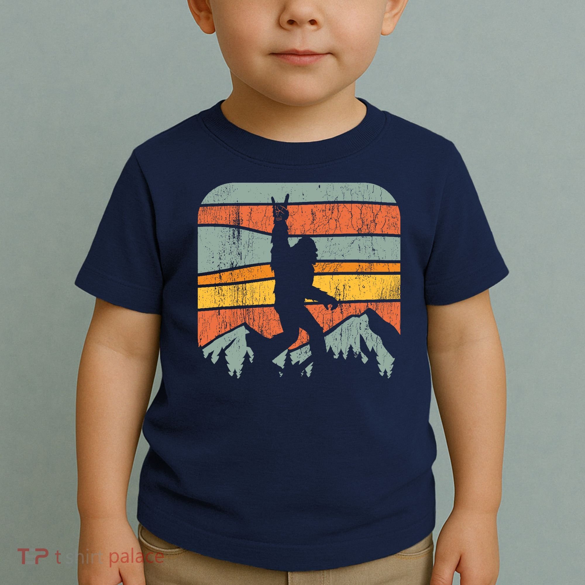 Bigfoot Rock and Roll Retro Mountain Sunset Sasquatch Gift Toddler T-Shirt