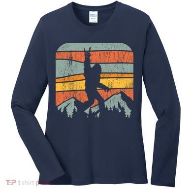 Bigfoot Rock and Roll Retro Mountain Sunset Sasquatch Gift Women's Long Sleeve Shirt